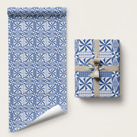 Blue Ngatu Pattern Malo e Lelei Tonga Wrapping Paper LT14 58" × 23" Blue - Polynesian Pride