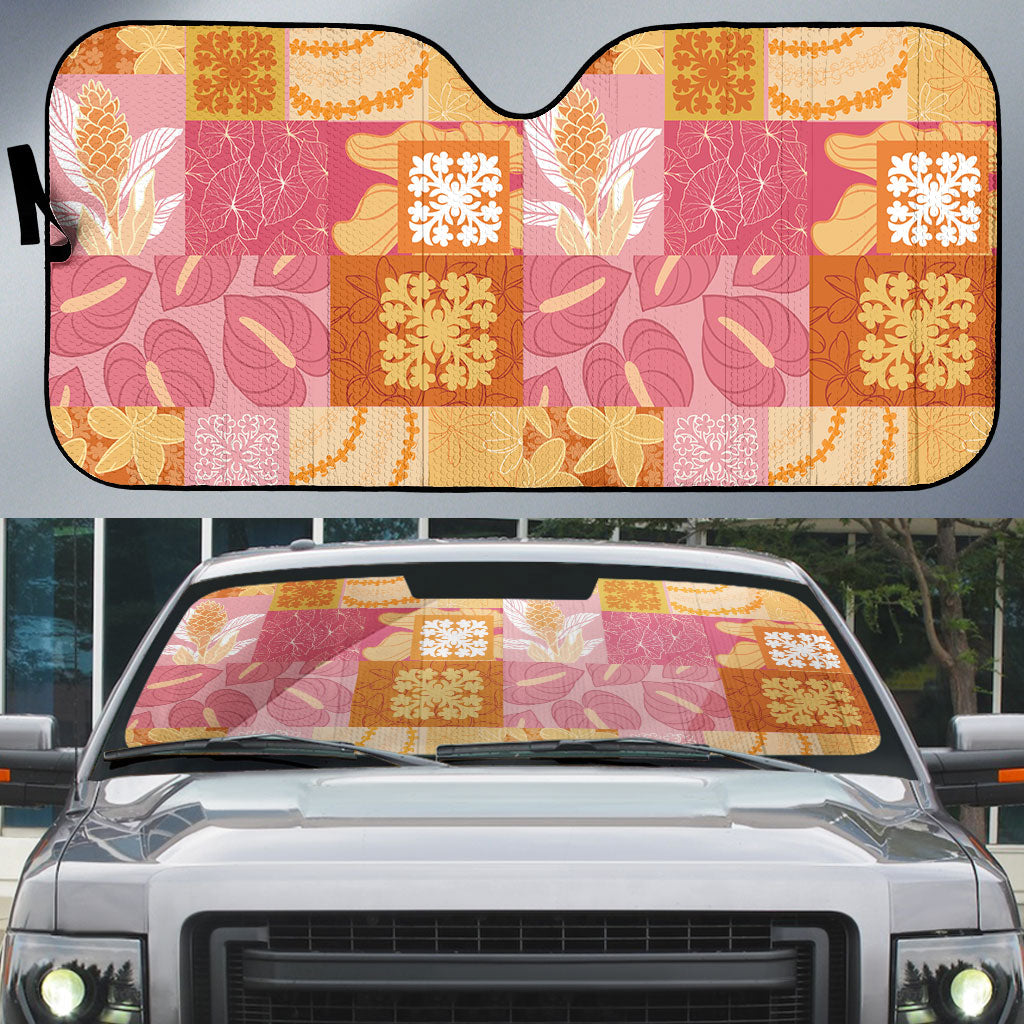 Aloha Hawaii Quilt Floral Patchwork Style Auto Sun Shade LT14 Multicolor - Polynesian Pride