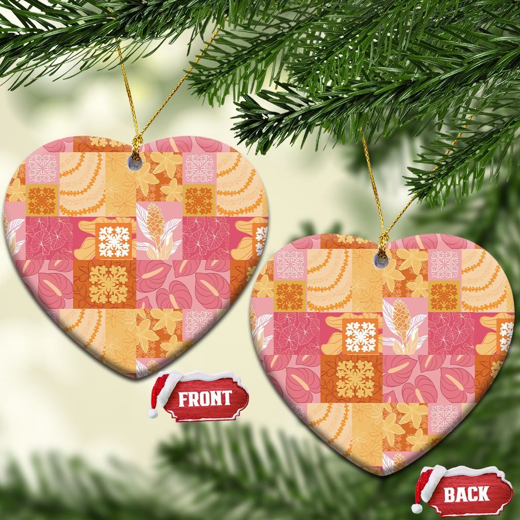 Aloha Hawaii Quilt Floral Patchwork Style Ceramic Ornament LT14 Heart Multicolor - Polynesian Pride