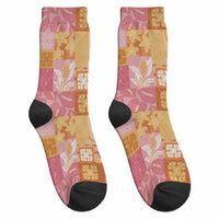 Aloha Hawaii Quilt Floral Patchwork Style Crew Socks LT14 - Polynesian Pride