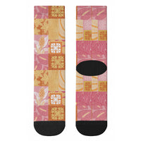Aloha Hawaii Quilt Floral Patchwork Style Crew Socks LT14 - Polynesian Pride