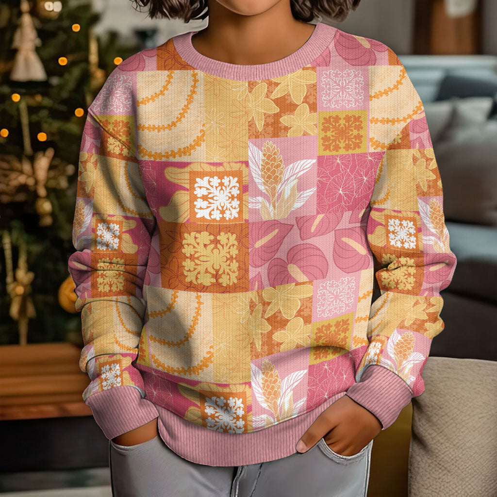 Aloha Hawaii Quilt Floral Patchwork Style Kid Ugly Christmas Sweater LT14 - Polynesian Pride