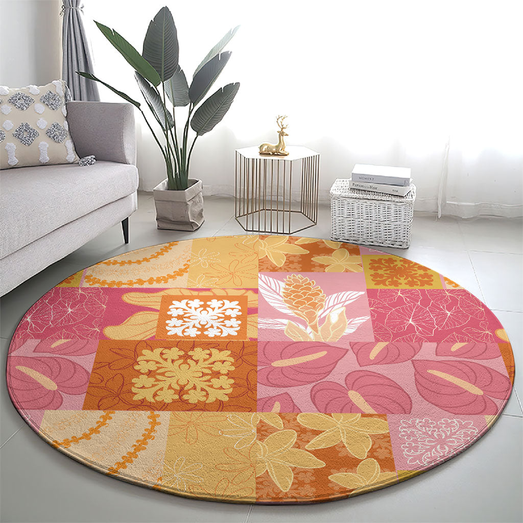 Aloha Hawaii Quilt Floral Patchwork Style Round Carpet LT14 - Polynesian Pride