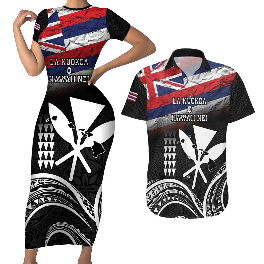 Hawaii Independence Day Couples Matching Short Sleeve Bodycon Dress and Hawaiian Shirt La Kuokoa - Happy 28th November