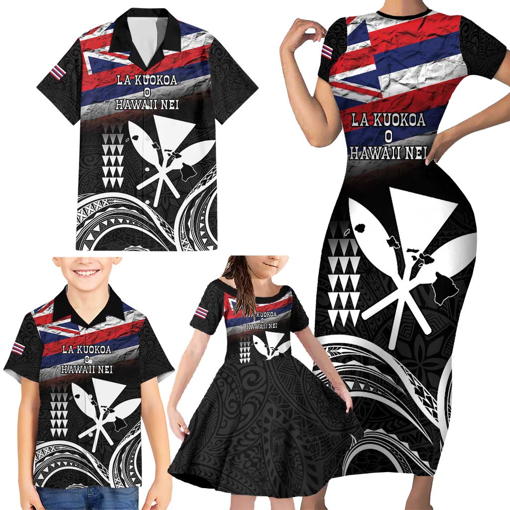 Hawaii Independence Day Family Matching Short Sleeve Bodycon Dress and Hawaiian Shirt La Kuokoa - Happy 28th November