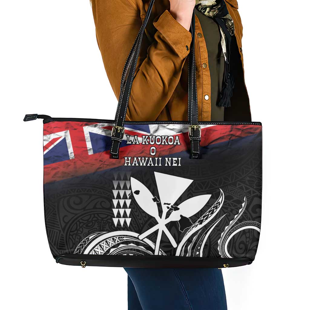 Hawaii Independence Day Leather Tote Bag La Kuokoa - Happy 28th November LT14 - Polynesian Pride