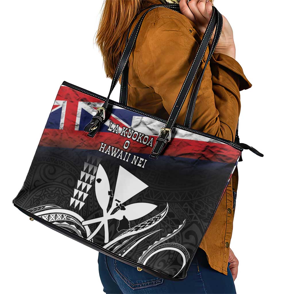 Hawaii Independence Day Leather Tote Bag La Kuokoa - Happy 28th November LT14 - Polynesian Pride