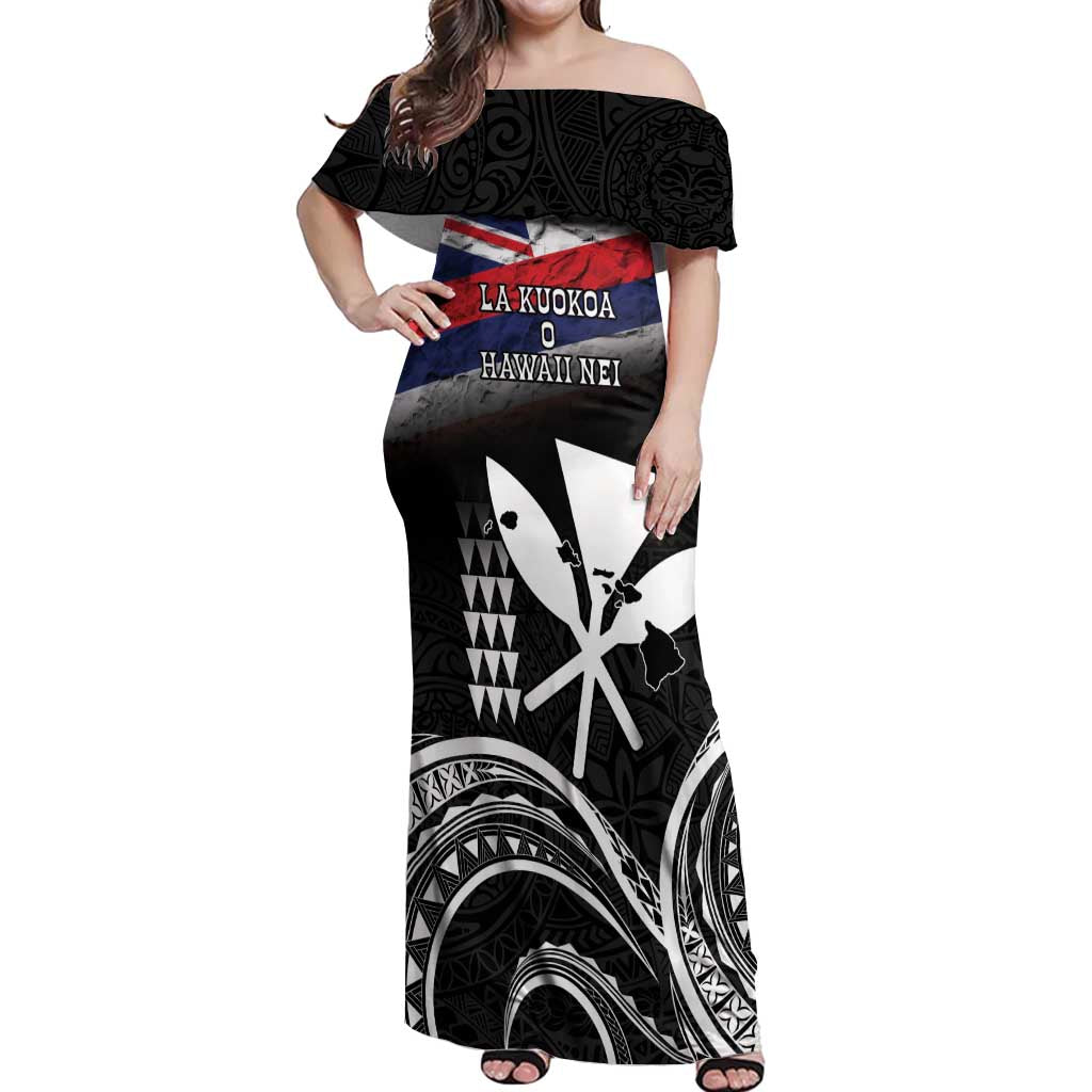 Hawaii Independence Day Off Shoulder Maxi Dress La Kuokoa - Happy 28th November LT14 Women Black - Polynesian Pride