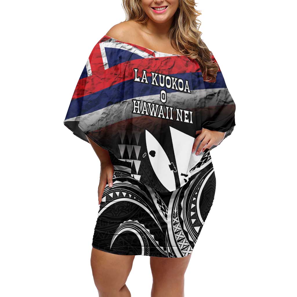 Hawaii Independence Day Off Shoulder Short Dress La Kuokoa - Happy 28th November LT14 Women Black - Polynesian Pride