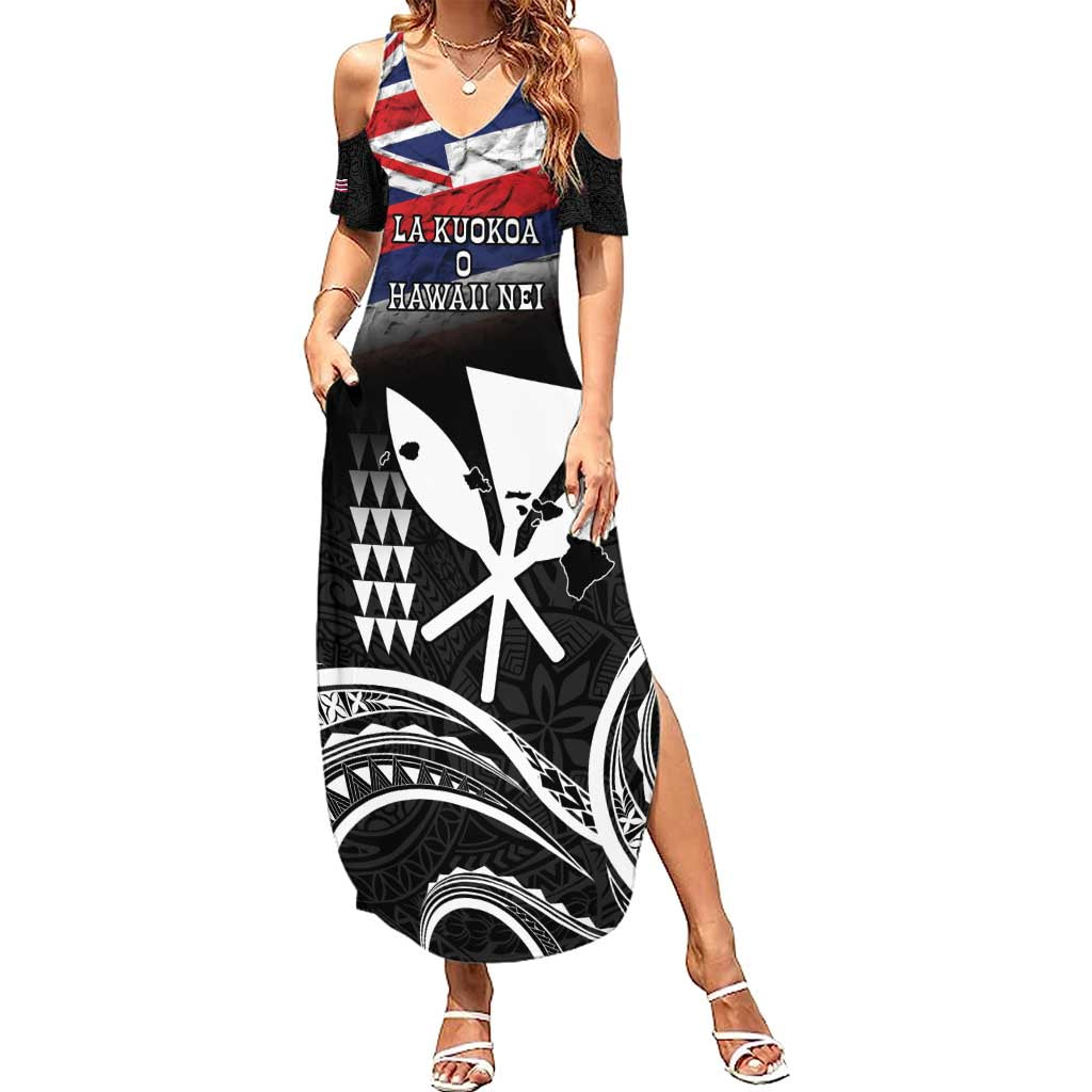 Hawaii Independence Day Summer Maxi Dress La Kuokoa - Happy 28th November LT14 Women Black - Polynesian Pride