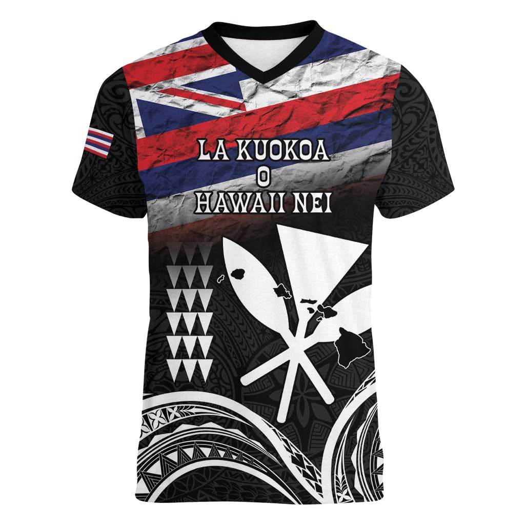 Hawaii Independence Day Women V-Neck T-Shirt La Kuokoa - Happy 28th November LT14 Female Black - Polynesian Pride
