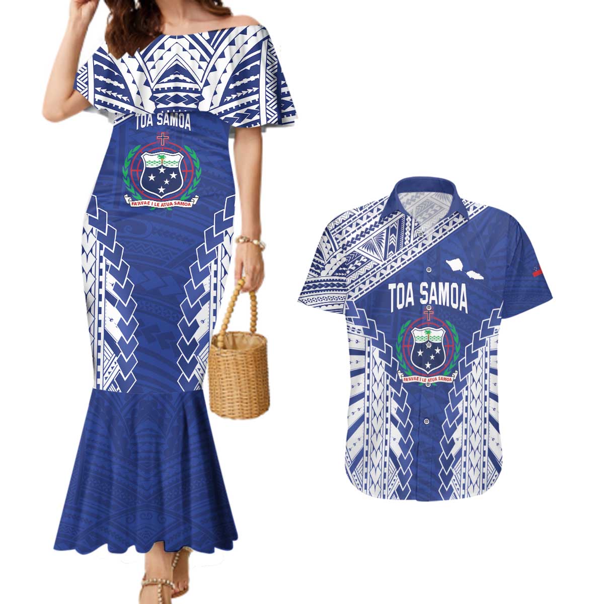 Toa Samoa Rugby Custom Couples Matching Mermaid Dress and Hawaiian Shirt Go Champions Pacific Samoan Pattern - Polynesian Pride