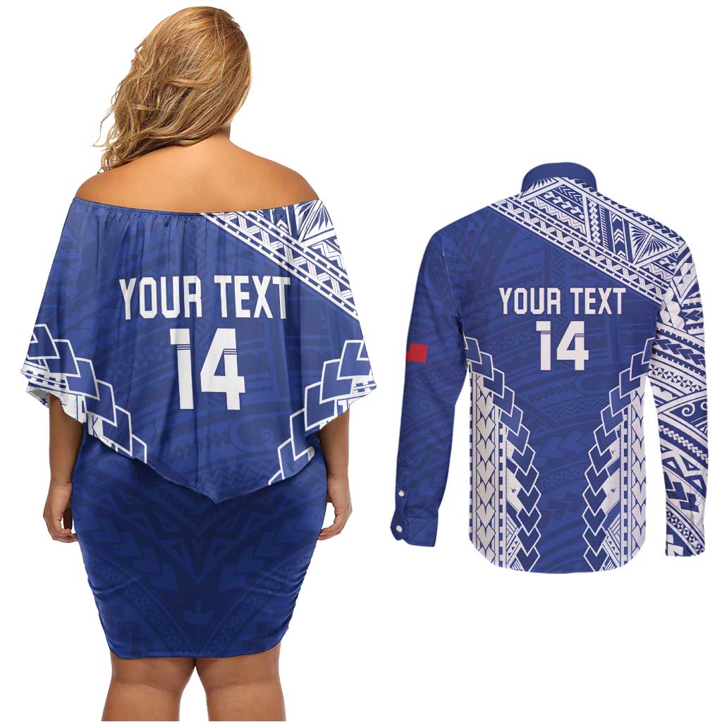 Toa Samoa Rugby Custom Couples Matching Off Shoulder Short Dress and Long Sleeve Button Shirt Go Champions Pacific Samoan Pattern - Polynesian Pride