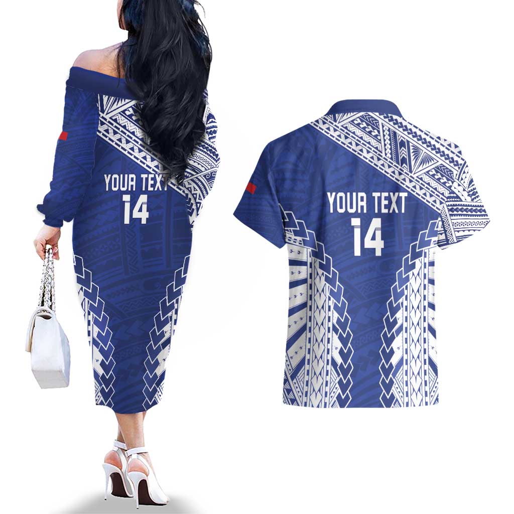 Toa Samoa Rugby Custom Couples Matching Off The Shoulder Long Sleeve Dress and Hawaiian Shirt Go Champions Pacific Samoan Pattern - Polynesian Pride