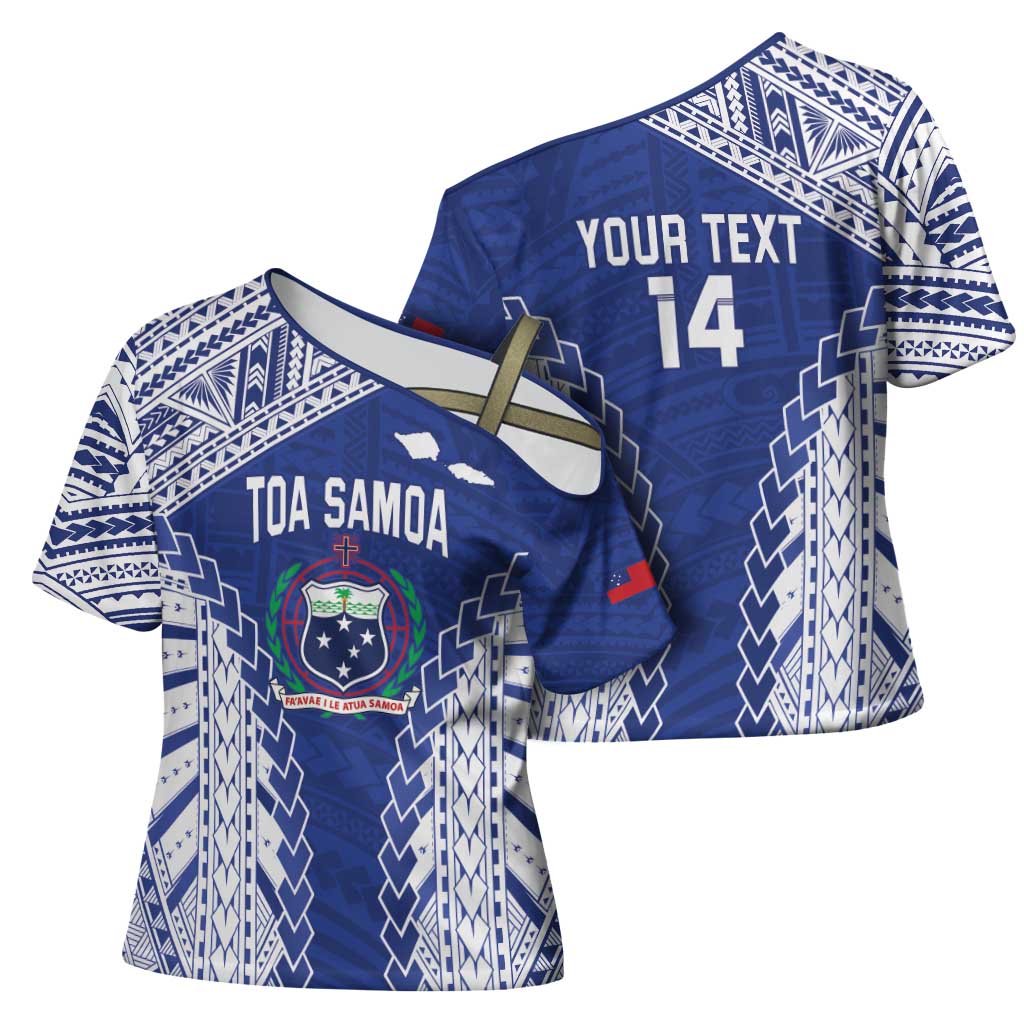 Toa Samoa Rugby Custom Cross Shoulder Shirt Go Champions Pacific Samoan Pattern - Polynesian Pride
