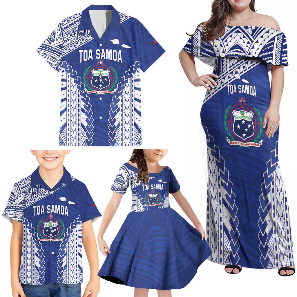 Toa Samoa Rugby Custom Family Matching Off Shoulder Maxi Dress and Hawaiian Shirt Go Champions Pacific Samoan Pattern - Polynesian Pride