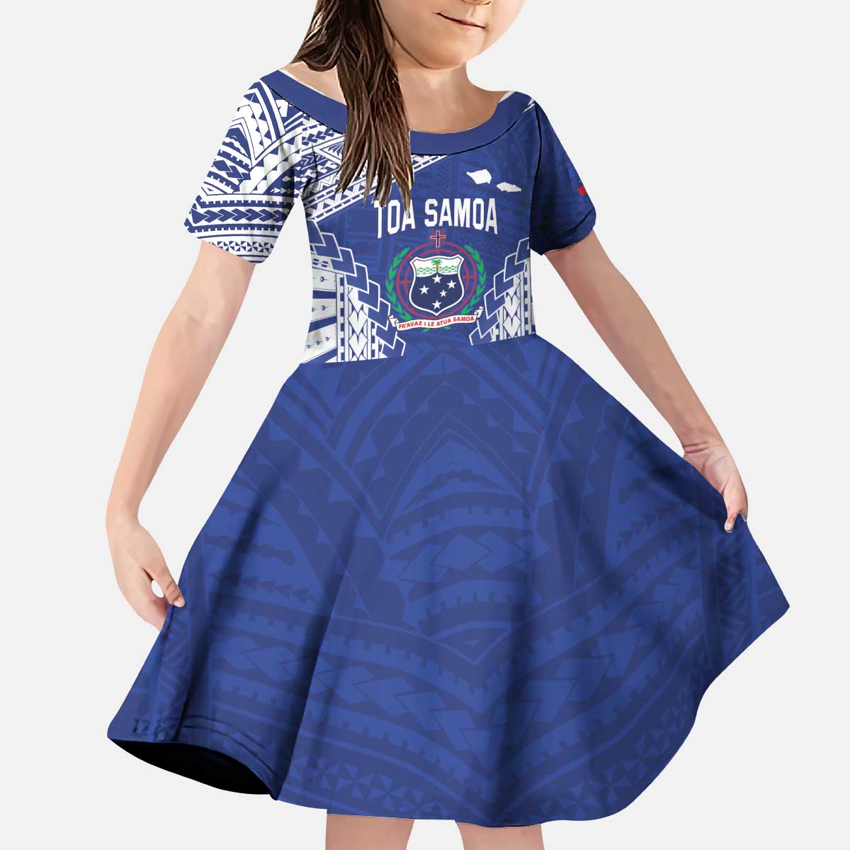 Toa Samoa Rugby Custom Kid Short Sleeve Dress Go Champions Pacific Samoan Pattern - Polynesian Pride