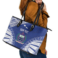 Toa Samoa Rugby Custom Leather Tote Bag Go Champions Pacific Samoan Pattern - Polynesian Pride