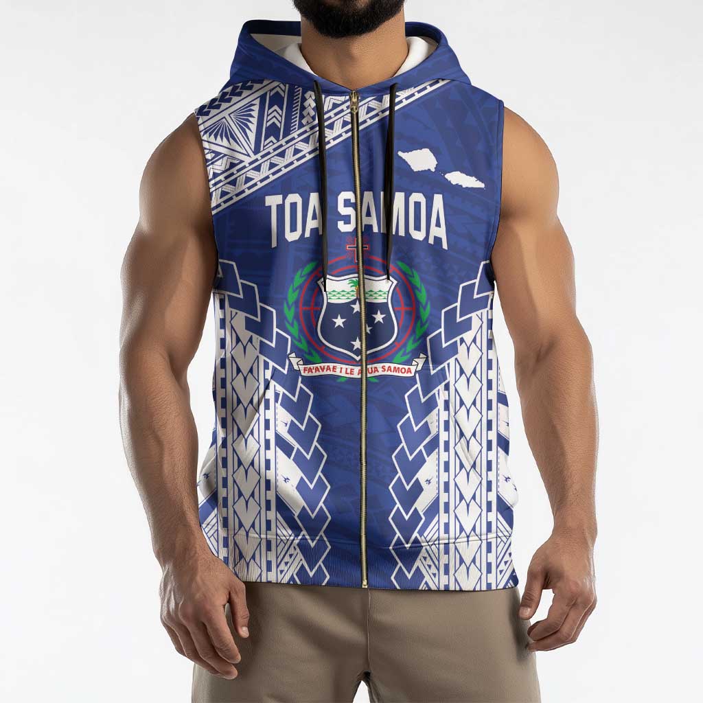 Toa Samoa Rugby Custom Sleeveless Zip Hoodie Go Champions Pacific Samoan Pattern - Polynesian Pride