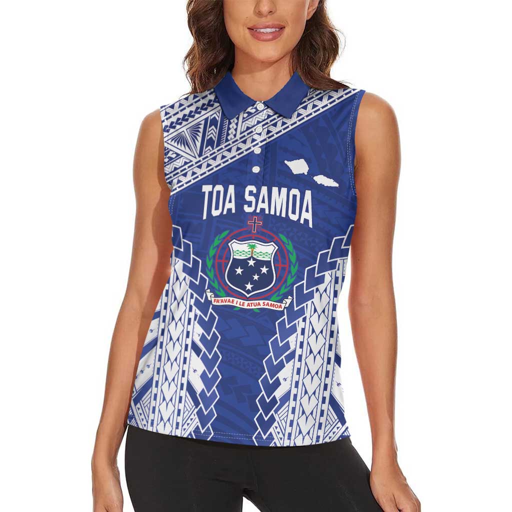 Toa Samoa Rugby Custom Women Sleeveless Polo Shirt Go Champions Pacific Samoan Pattern - Polynesian Pride