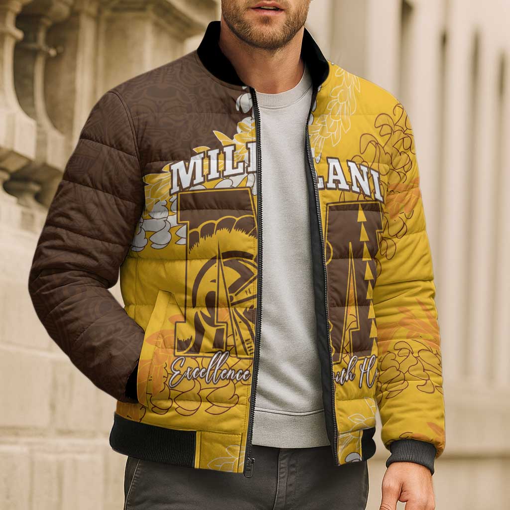 Personalized Mililani Hawaii High School Bomber Puffer Jacket Puakenikeni Lei Hawaiian Pattern LT14 - Polynesian Pride