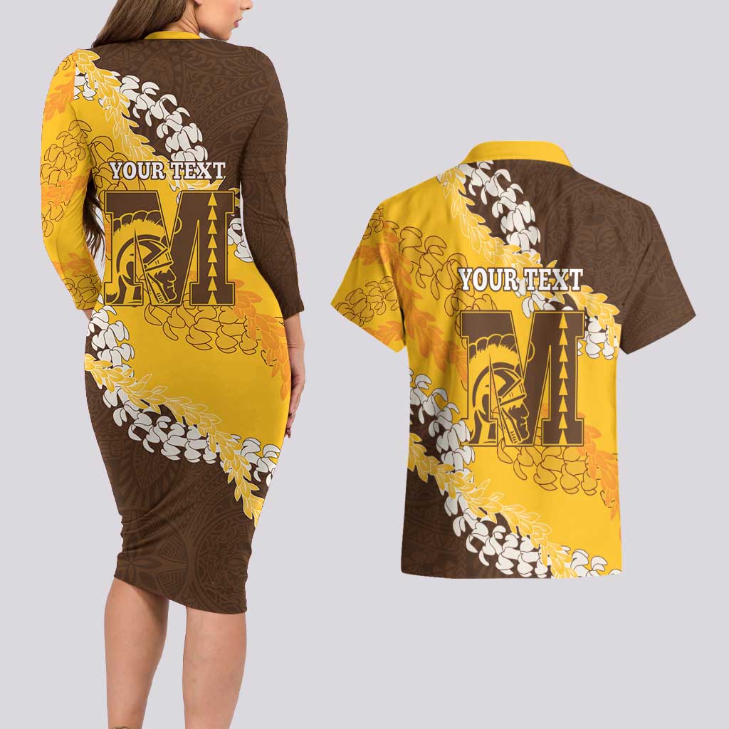Personalized Mililani Hawaii High School Couples Matching Long Sleeve Bodycon Dress and Hawaiian Shirt Puakenikeni Lei Hawaiian Pattern - Polynesian Pride