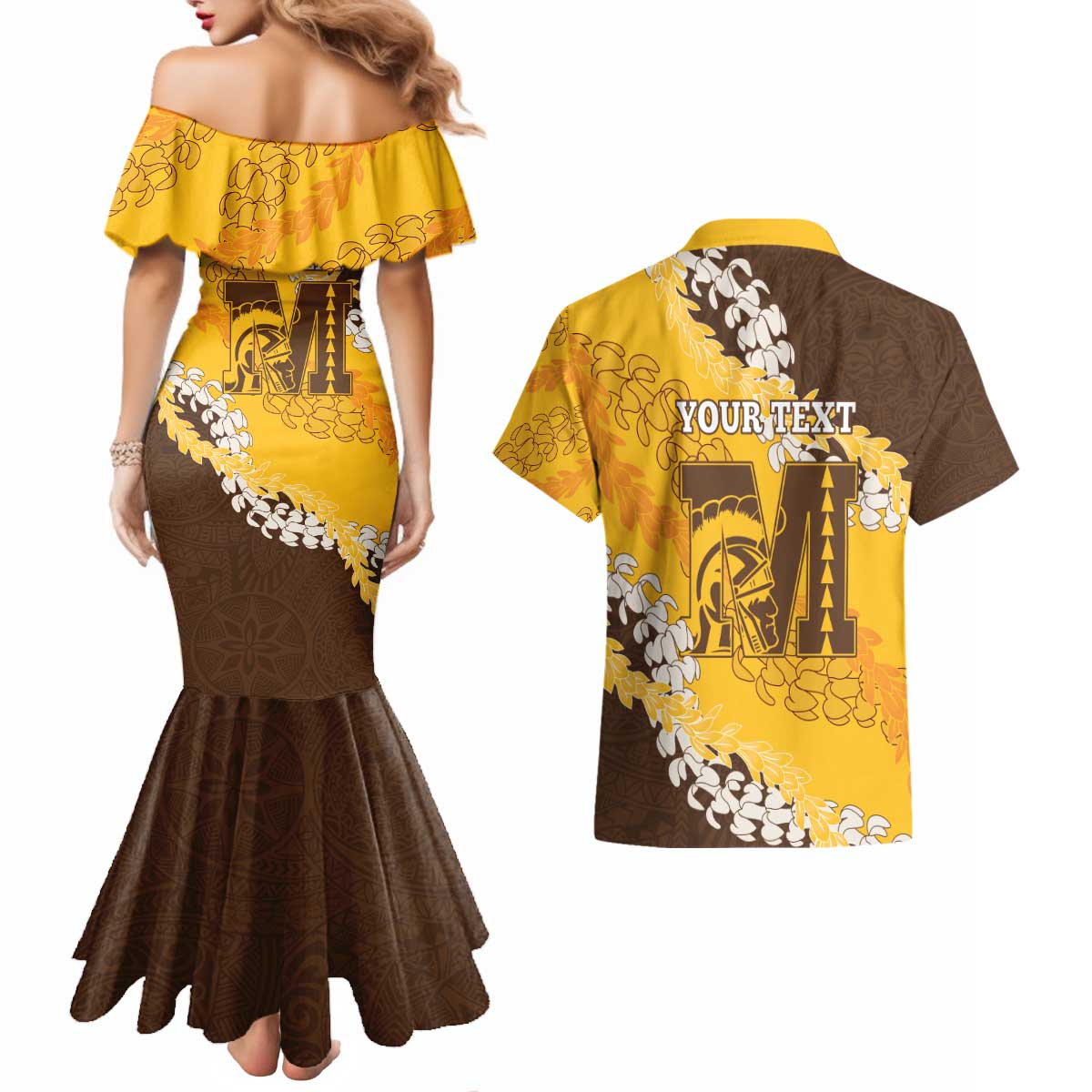 Personalized Mililani Hawaii High School Couples Matching Mermaid Dress and Hawaiian Shirt Puakenikeni Lei Hawaiian Pattern - Polynesian Pride