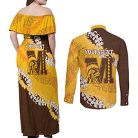 Personalized Mililani Hawaii High School Couples Matching Off Shoulder Maxi Dress and Long Sleeve Button Shirt Puakenikeni Lei Hawaiian Pattern - Polynesian Pride