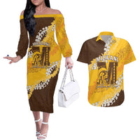 Personalized Mililani Hawaii High School Couples Matching Off The Shoulder Long Sleeve Dress and Hawaiian Shirt Puakenikeni Lei Hawaiian Pattern - Polynesian Pride