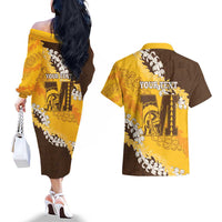 Personalized Mililani Hawaii High School Couples Matching Off The Shoulder Long Sleeve Dress and Hawaiian Shirt Puakenikeni Lei Hawaiian Pattern - Polynesian Pride