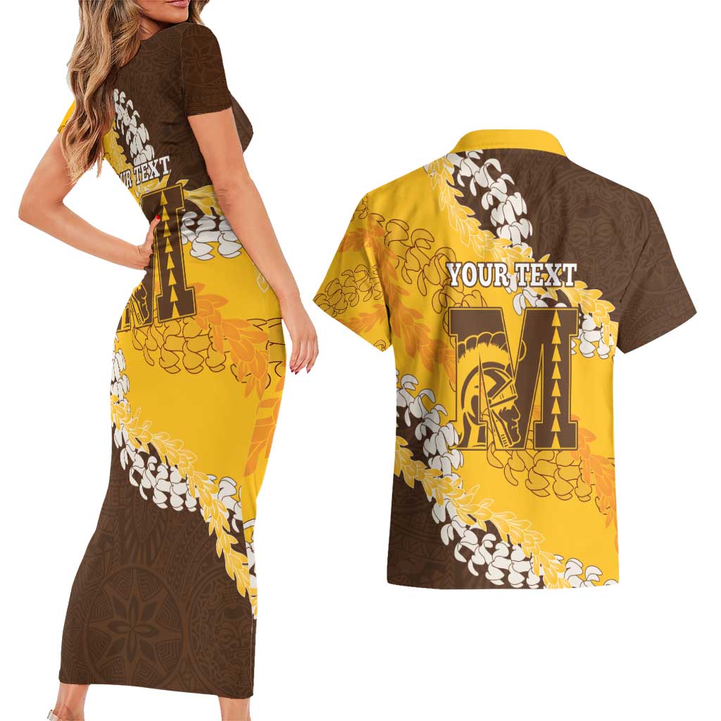 Personalized Mililani Hawaii High School Couples Matching Short Sleeve Bodycon Dress and Hawaiian Shirt Puakenikeni Lei Hawaiian Pattern - Polynesian Pride