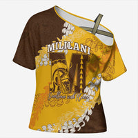 Personalized Mililani Hawaii High School Cross Shoulder Shirt Puakenikeni Lei Hawaiian Pattern LT14 Female Yellow - Polynesian Pride