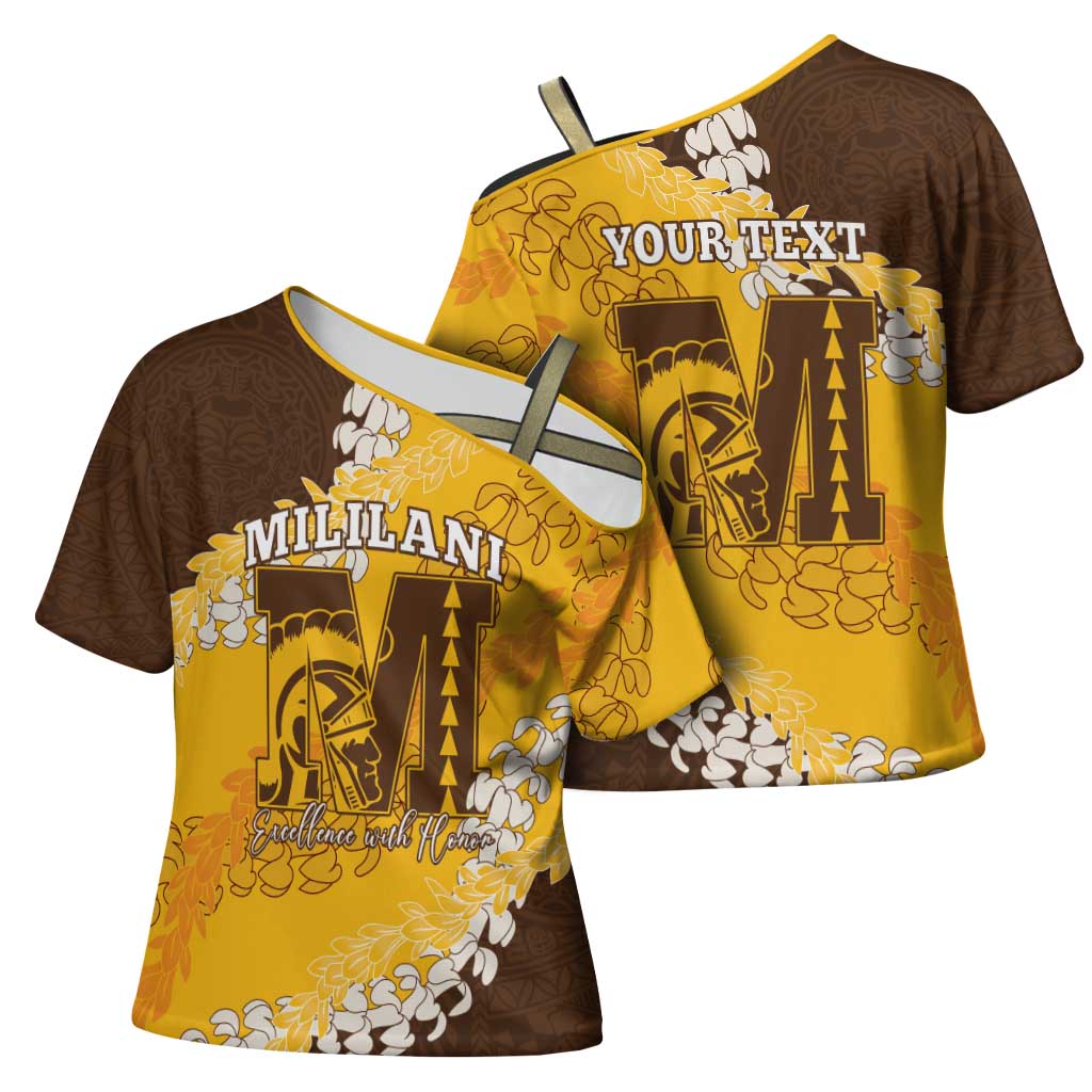 Personalized Mililani Hawaii High School Cross Shoulder Shirt Puakenikeni Lei Hawaiian Pattern LT14 - Polynesian Pride