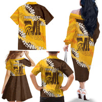 Personalized Mililani Hawaii High School Family Matching Off The Shoulder Long Sleeve Dress and Hawaiian Shirt Puakenikeni Lei Hawaiian Pattern - Polynesian Pride