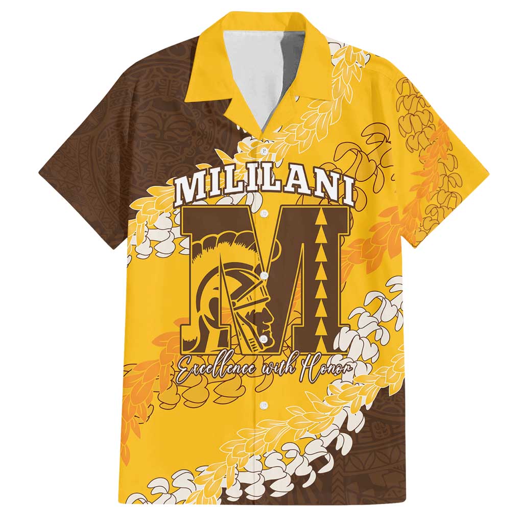 Personalized Mililani Hawaii High School Family Matching Off Shoulder Short Dress and Hawaiian Shirt Puakenikeni Lei Hawaiian Pattern - Polynesian Pride