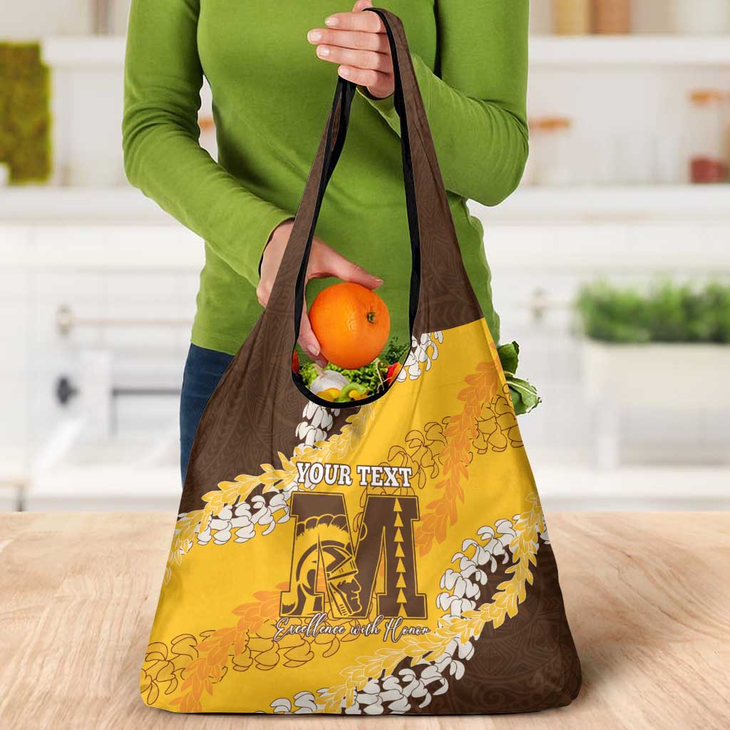 Personalized Mililani Hawaii High School Grocery Bag Puakenikeni Lei Hawaiian Pattern - Polynesian Pride