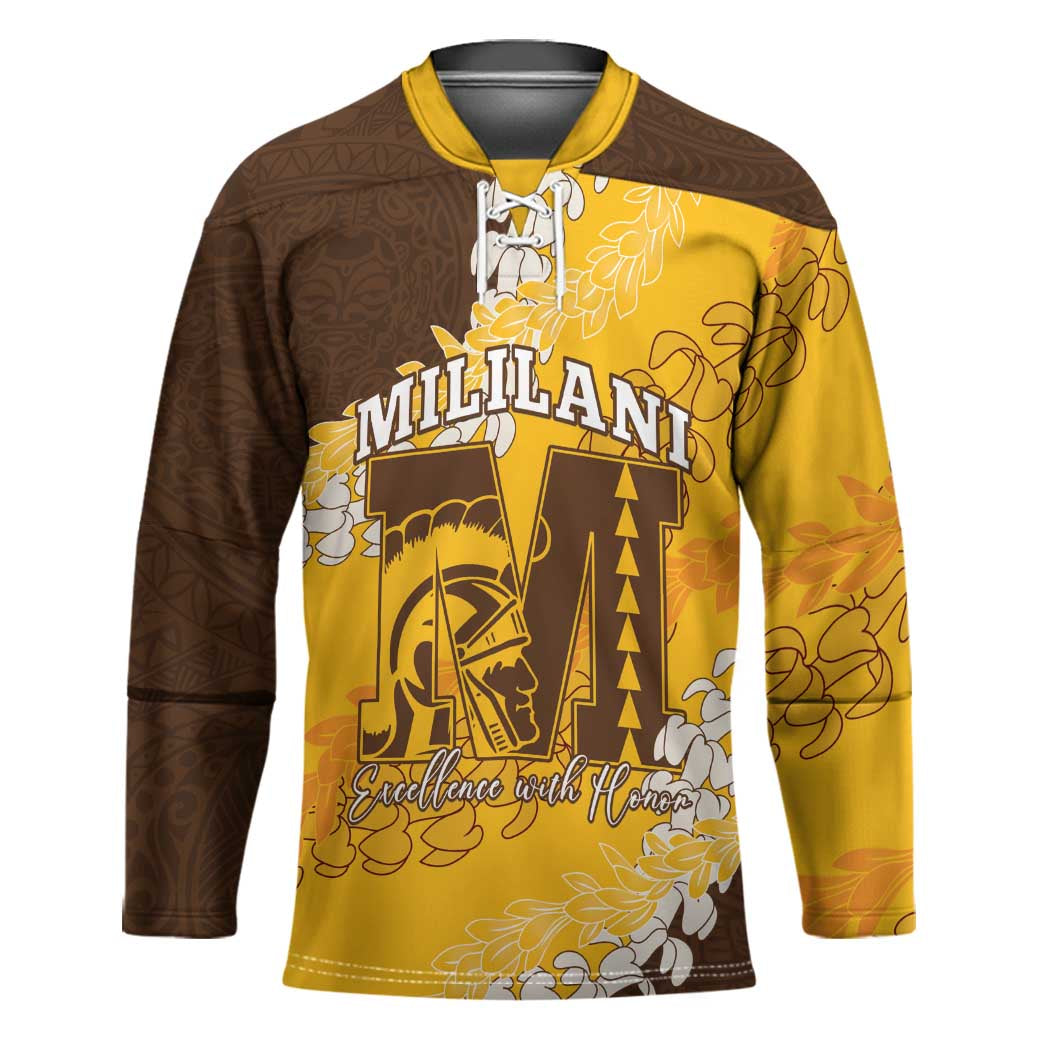 Personalized Mililani Hawaii High School Hockey Jersey Puakenikeni Lei Hawaiian Pattern - Polynesian Pride