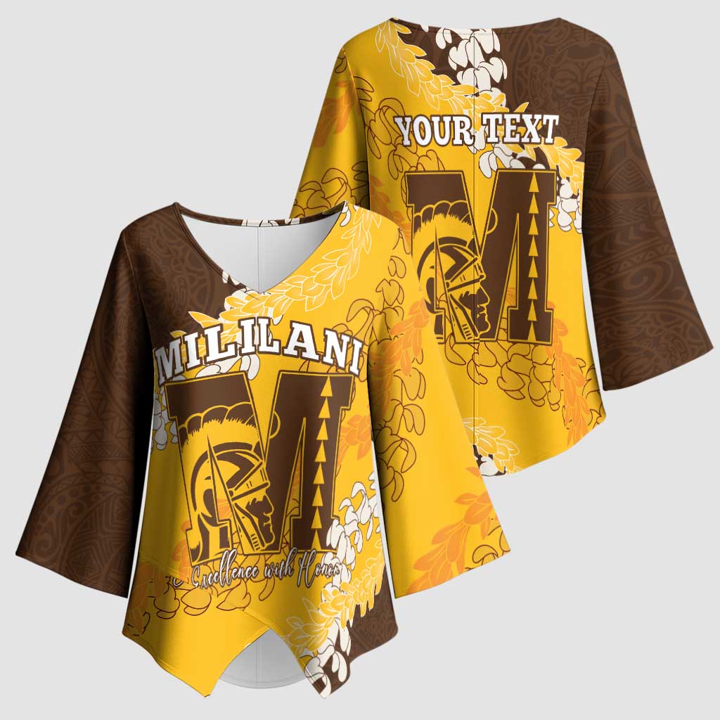 Personalized Mililani Hawaii High School Kimono Sleeve Blouse Puakenikeni Lei Hawaiian Pattern LT14 - Polynesian Pride
