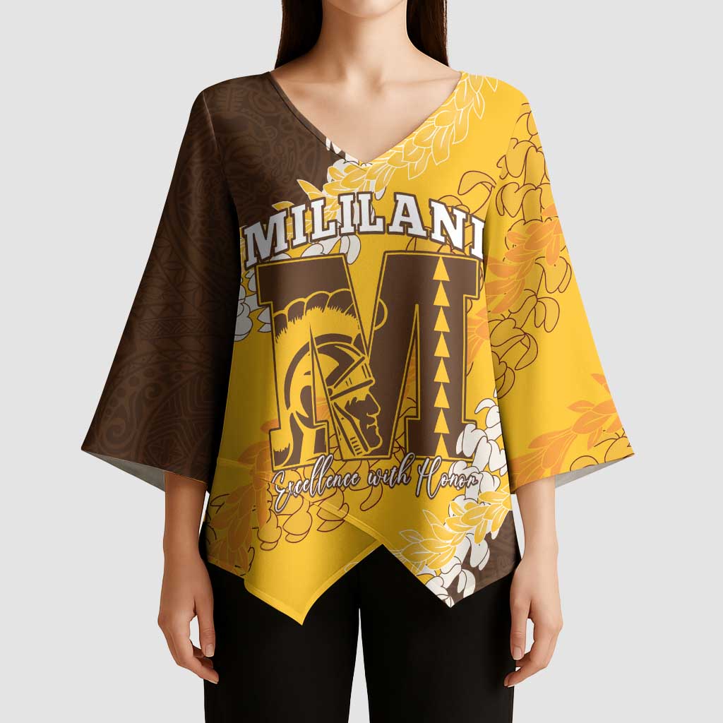 Personalized Mililani Hawaii High School Kimono Sleeve Blouse Puakenikeni Lei Hawaiian Pattern LT14 - Polynesian Pride