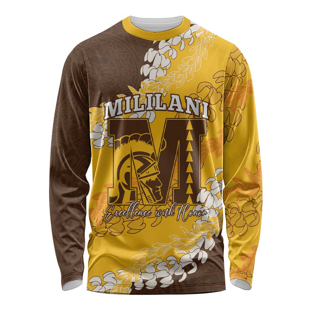 Personalized Mililani Hawaii High School Long Sleeve Shirt Puakenikeni Lei Hawaiian Pattern - Polynesian Pride
