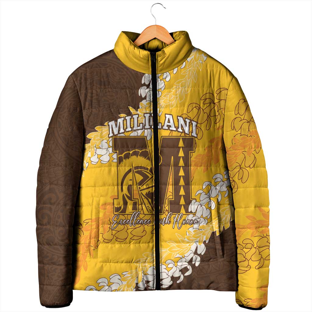 Personalized Mililani Hawaii High School Padded Jacket Puakenikeni Lei Hawaiian Pattern LT14 - Polynesian Pride