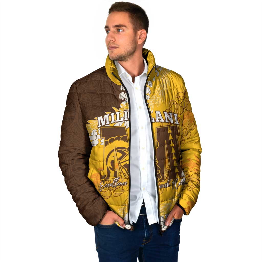 Personalized Mililani Hawaii High School Padded Jacket Puakenikeni Lei Hawaiian Pattern LT14 - Polynesian Pride