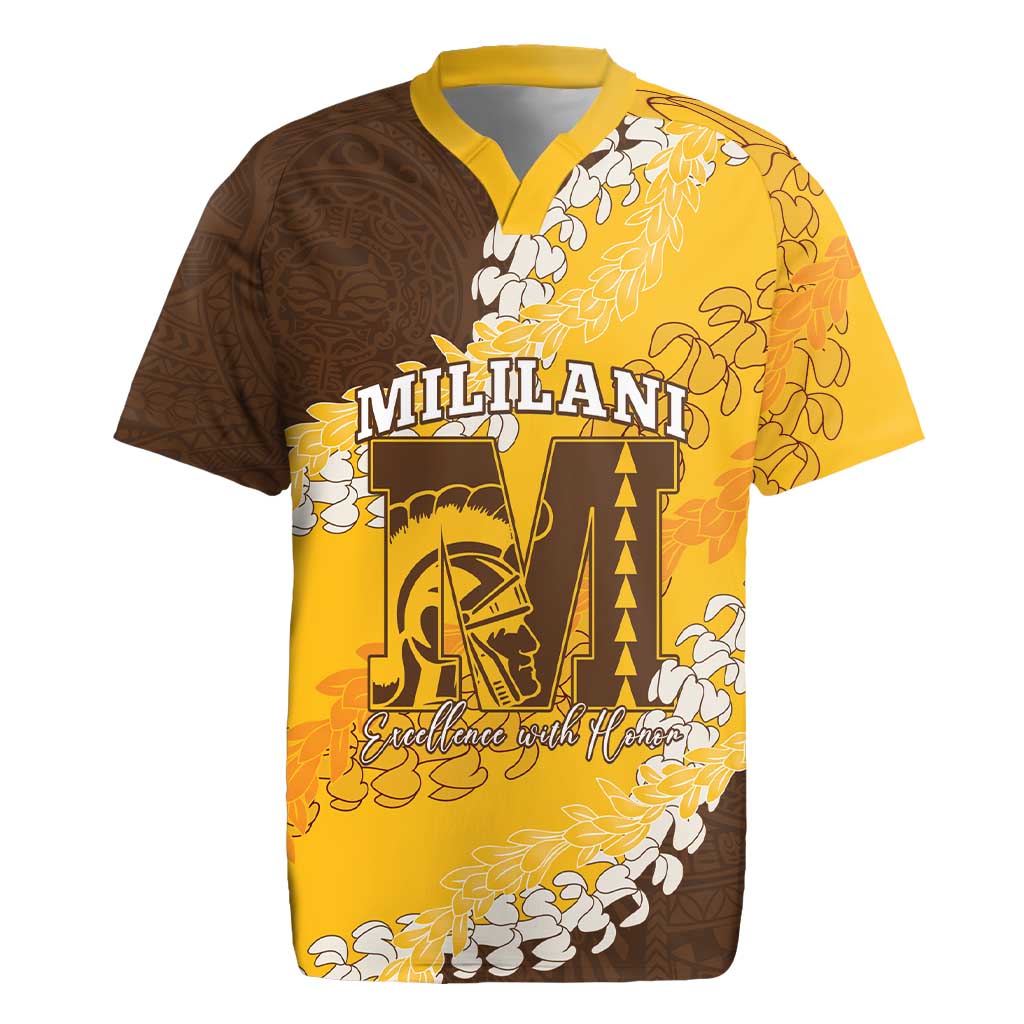 Personalized Mililani Hawaii High School Rugby Jersey Puakenikeni Lei Hawaiian Pattern - Polynesian Pride