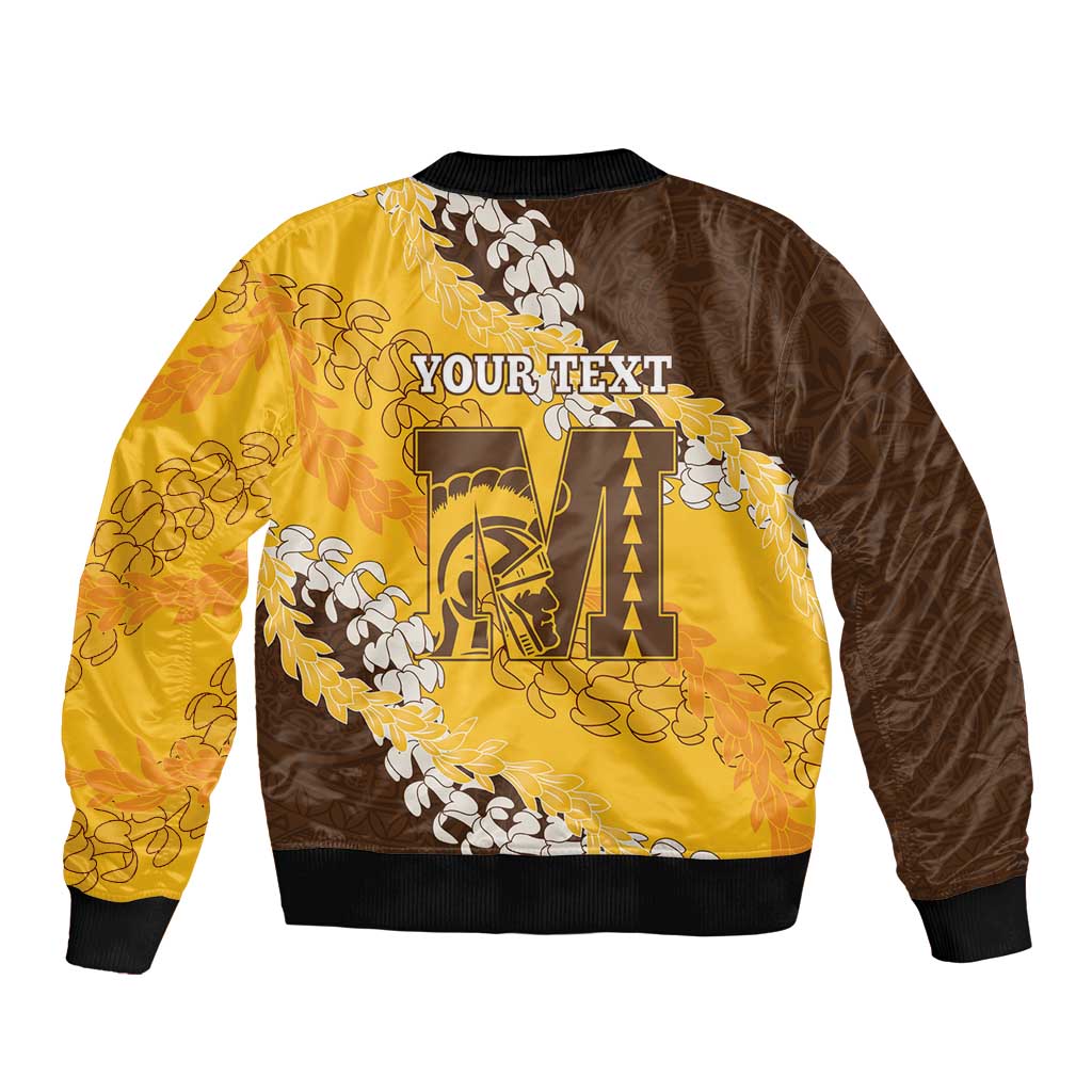 Personalized Mililani Hawaii High School Sleeve Zip Bomber Jacket Puakenikeni Lei Hawaiian Pattern - Polynesian Pride