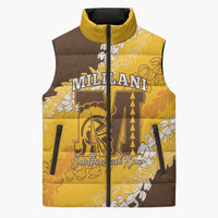Personalized Mililani Hawaii High School Sleeveless Puffer Jacket Puakenikeni Lei Hawaiian Pattern LT14 Unisex Yellow - Polynesian Pride