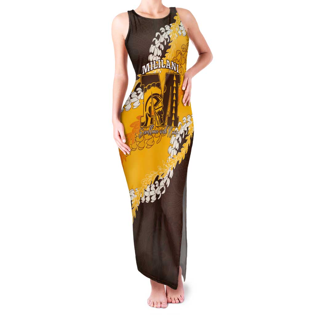 Personalized Mililani Hawaii High School Tank Maxi Dress Puakenikeni Lei Hawaiian Pattern - Polynesian Pride