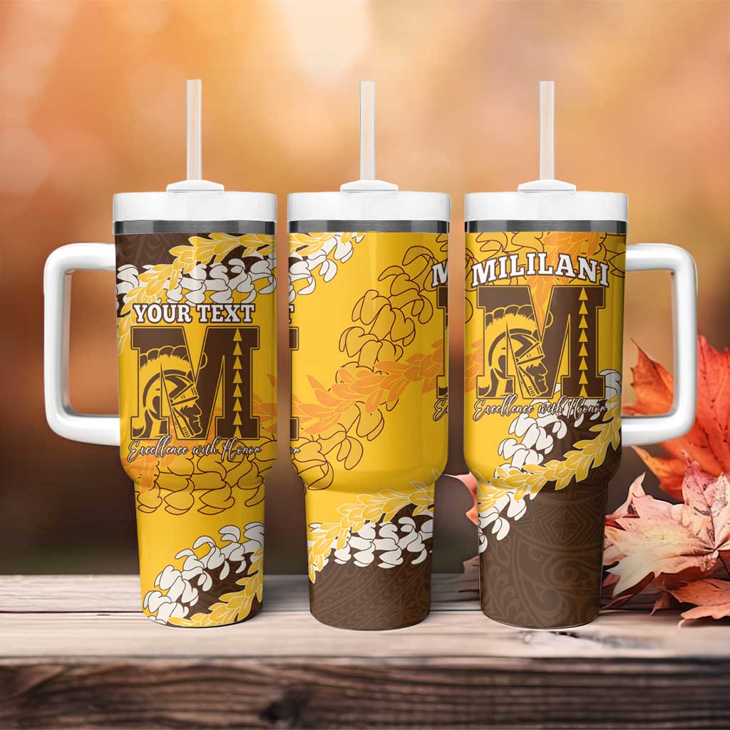 Personalized Mililani Hawaii High School Tumbler With Handle Puakenikeni Lei Hawaiian Pattern - Polynesian Pride
