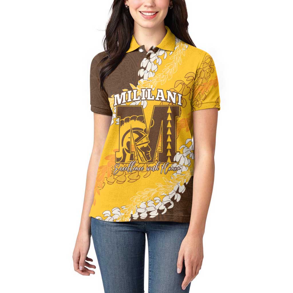 Personalized Mililani Hawaii High School Women Polo Shirt Puakenikeni Lei Hawaiian Pattern - Polynesian Pride