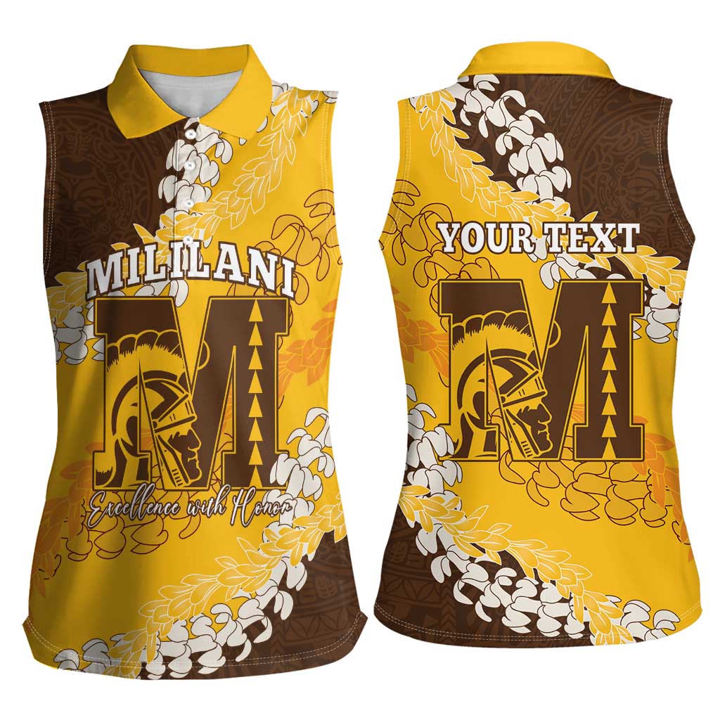Personalized Mililani Hawaii High School Women Sleeveless Polo Shirt Puakenikeni Lei Hawaiian Pattern - Polynesian Pride