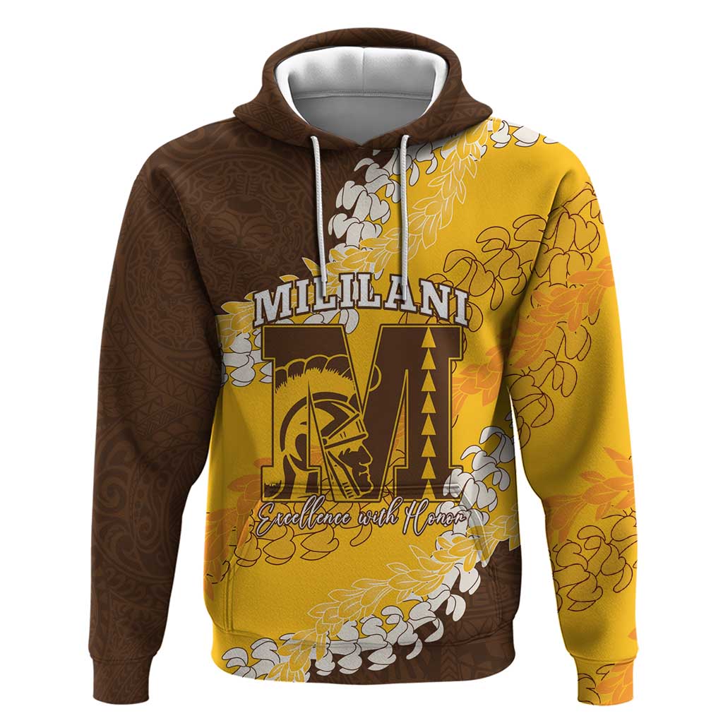 Personalized Mililani Hawaii High School Zip Hoodie Puakenikeni Lei Hawaiian Pattern - Polynesian Pride